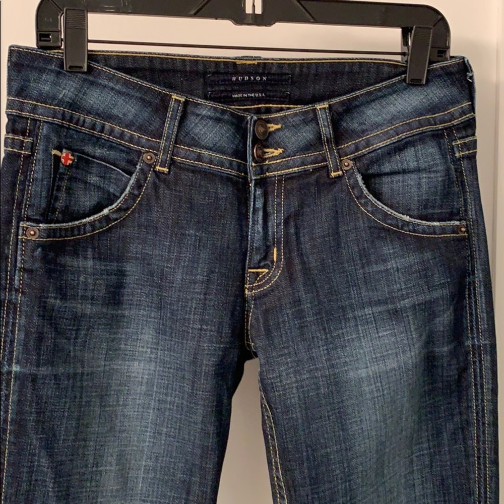 Hudson low rise boot cut jeans with flap pockets